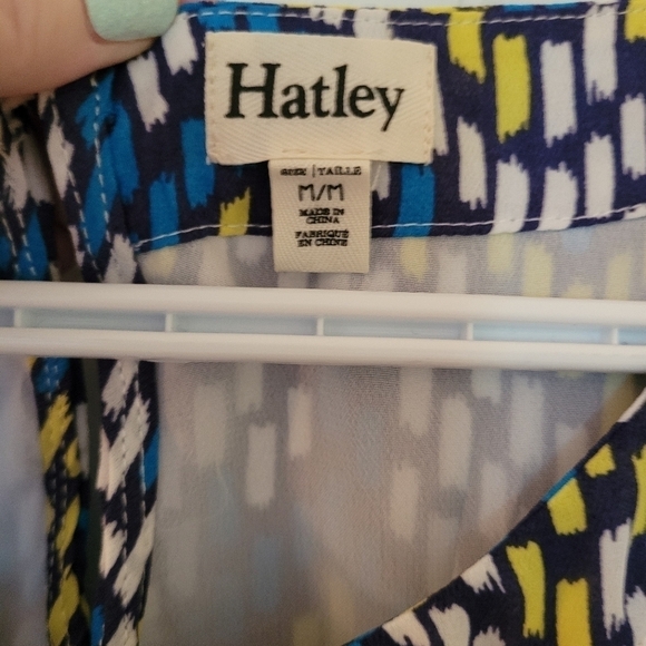 Hatley Blue Yellow Geomatric Print Mini Dress with Tie Lined Flutter Sleeve M - Picture 2 of 12